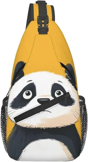 Angry Panda Crossbody Bag with Abstract Picture Fitness Sports Travel Hiking Backpack Cute Animal Print Chest Bag Shoulder Bag for Women and Men