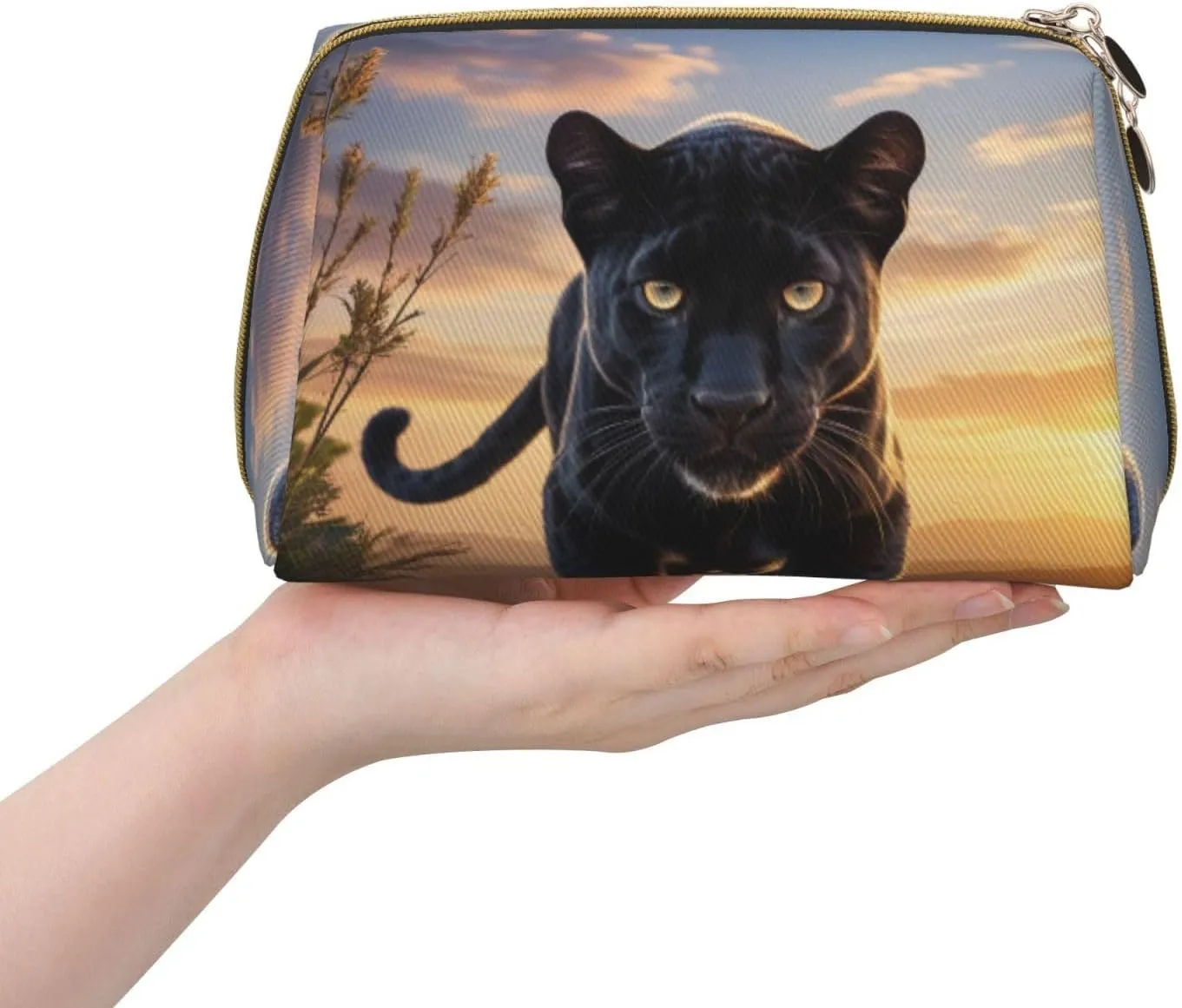 Animal Panther Printed Small Makeup Bag,Travel Cosmetic Bag Purse with Zipper,Water-resistant Makeup Organizer Bag for Women