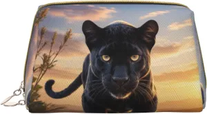 Animal Panther Printed Small Makeup Bag,Travel Cosmetic Bag Purse with Zipper,Water-resistant Makeup Organizer Bag for Women
