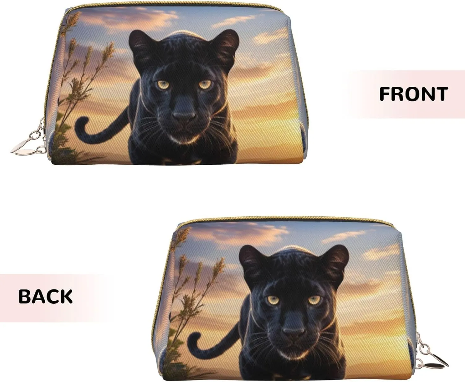 Animal Panther Printed Small Makeup Bag,Travel Cosmetic Bag Purse with Zipper,Water-resistant Makeup Organizer Bag for Women