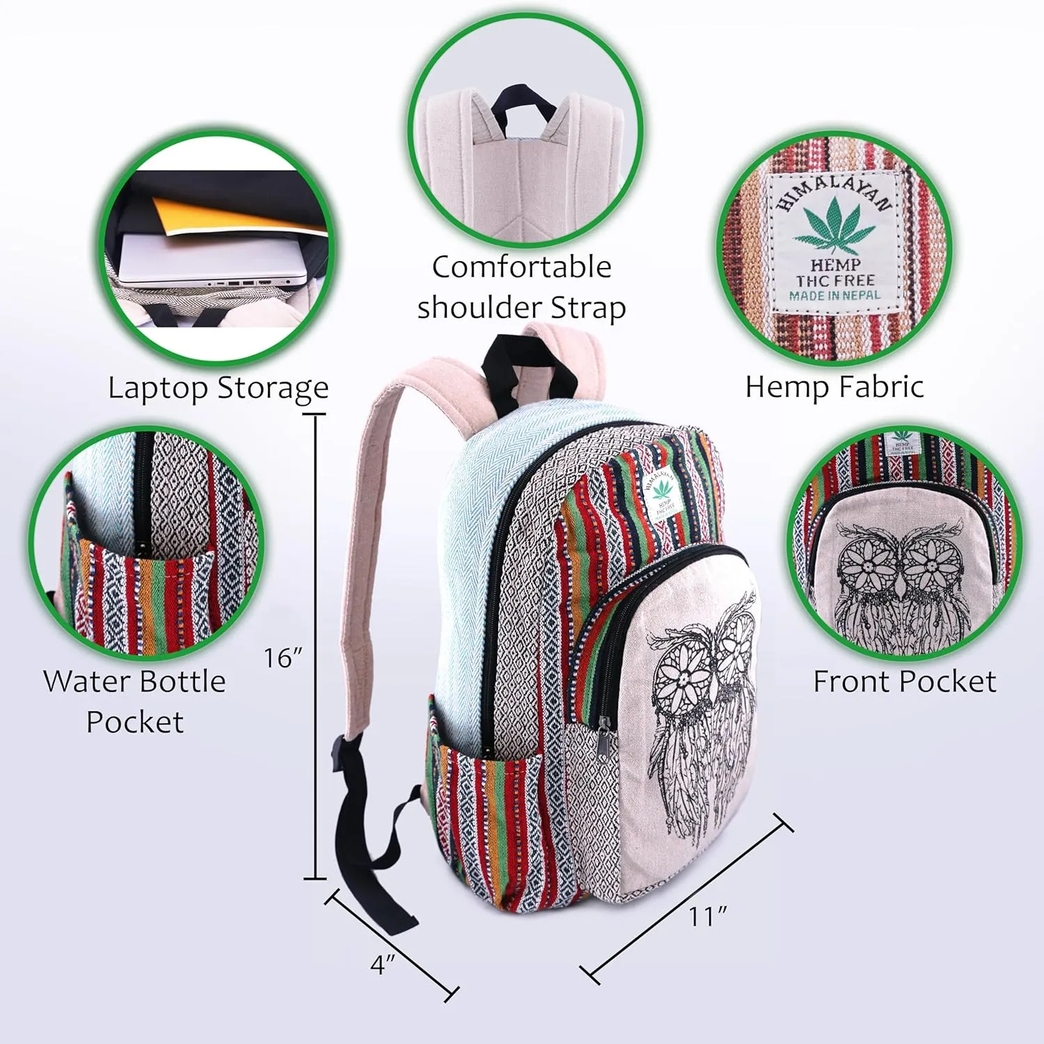 Anitya Hemp Backpack, Multi-Functional Pockets, Eco-Friendly, Unisex, Hiking Daypack, Durable Rucksack (AHLB02)