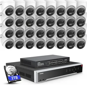 ANNKE 32 Channel 12MP H.265  NVR PoE Security Camera System, AI Human Detection, 32Pcs 4K/8MP Surveillance IP Cameras, 24/7 Recording for Home and Business, 100ft EXIR, 4.0mm Lens(2TB HDD Included)