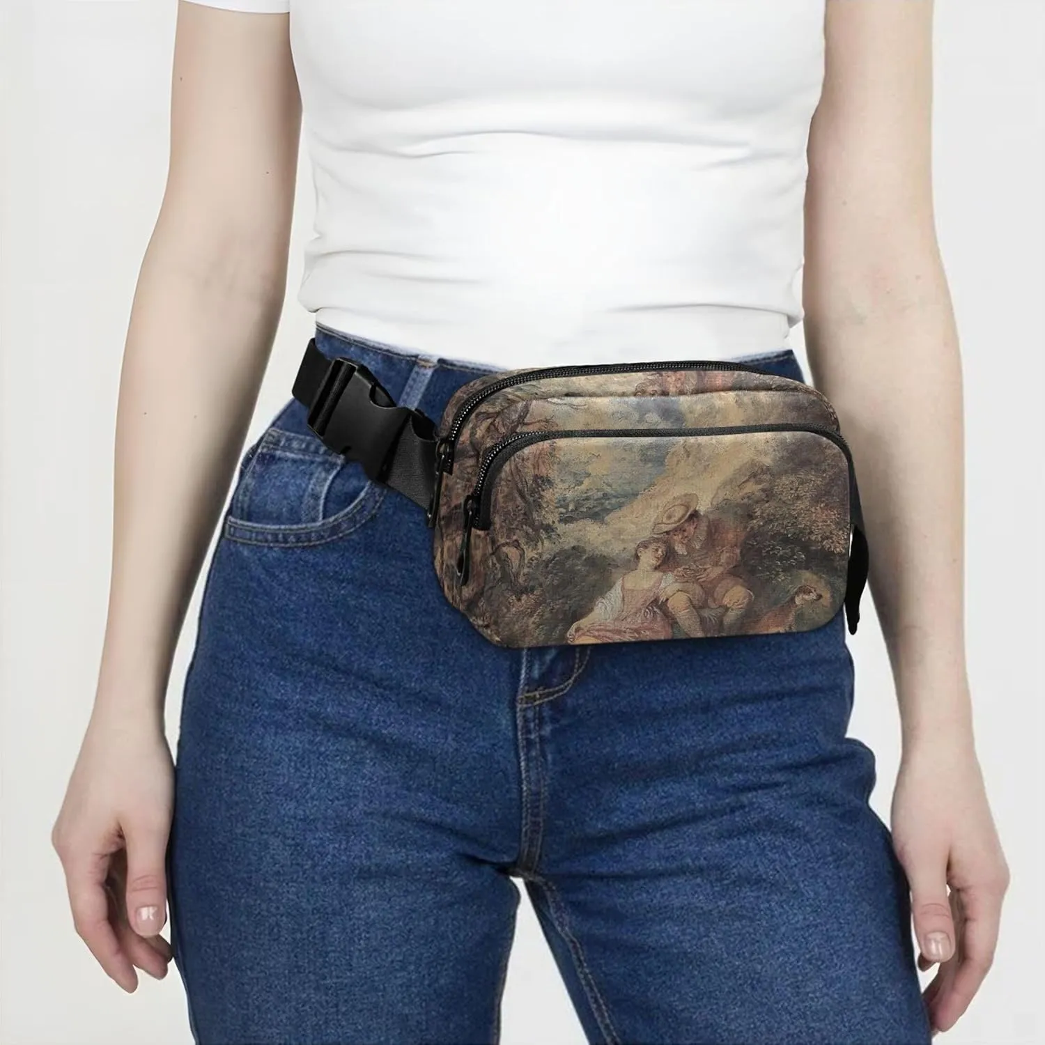 Antoine Watteau Robber Sparrow's Nest Fanny Pack for Women Belt Bags Hip Pack Waterproof Cartoon Waist Pack for Women