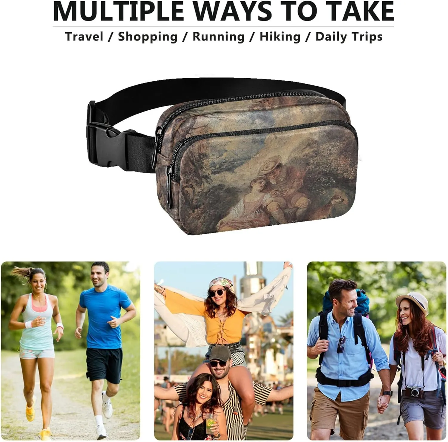 Antoine Watteau Robber Sparrow's Nest Fanny Pack for Women Belt Bags Hip Pack Waterproof Cartoon Waist Pack for Women