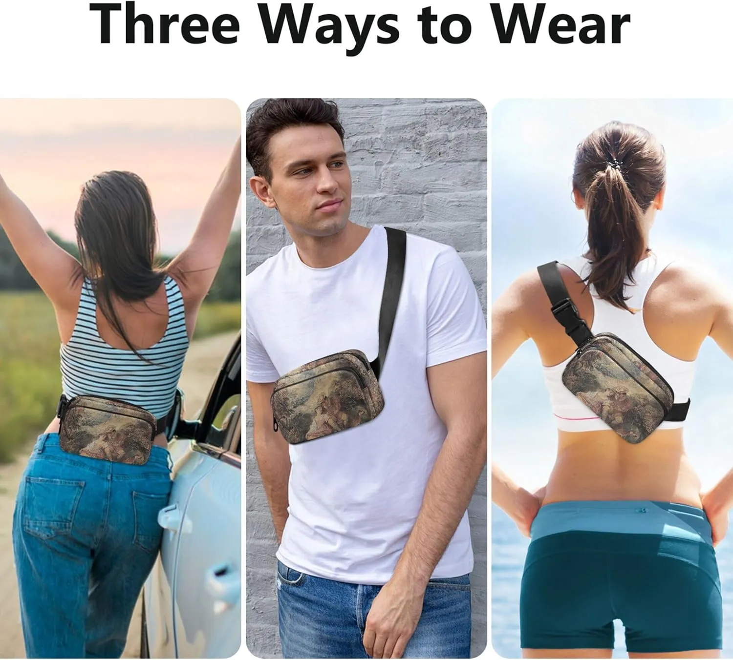 Antoine Watteau Robber Sparrow's Nest Fanny Pack for Women Belt Bags Hip Pack Waterproof Cartoon Waist Pack for Women