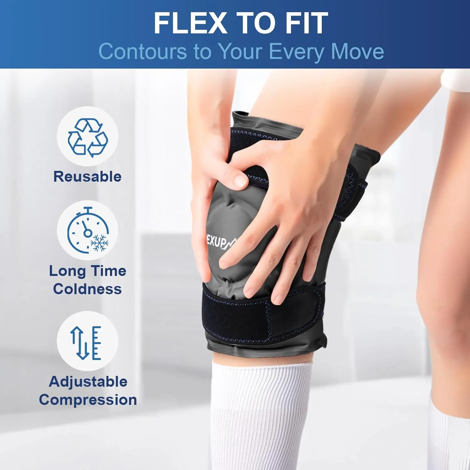 APEXUP Ice Pack for Knee Pain Relief, Large Reusable Wrap After Surgery, Flexible Gel Cold Pack for Injuries, Pain Relief for Back, Shoulder, Elbow, Ankle and Leg (Black, L, 1PK)