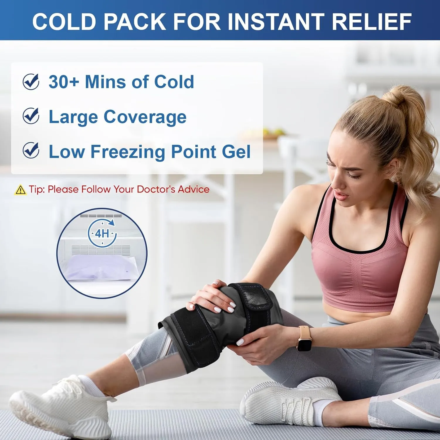 APEXUP Ice Pack for Knee Pain Relief, Large Reusable Wrap After Surgery, Flexible Gel Cold Pack for Injuries, Pain Relief for Back, Shoulder, Elbow, Ankle and Leg (Black, L, 1PK)
