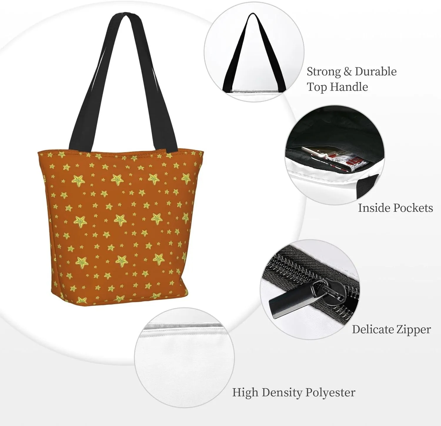 Applique Christmas Snowflake Orange Tote Bag Women Reusable Shopping Bags Shoulder Bag Portable Storage HandBags