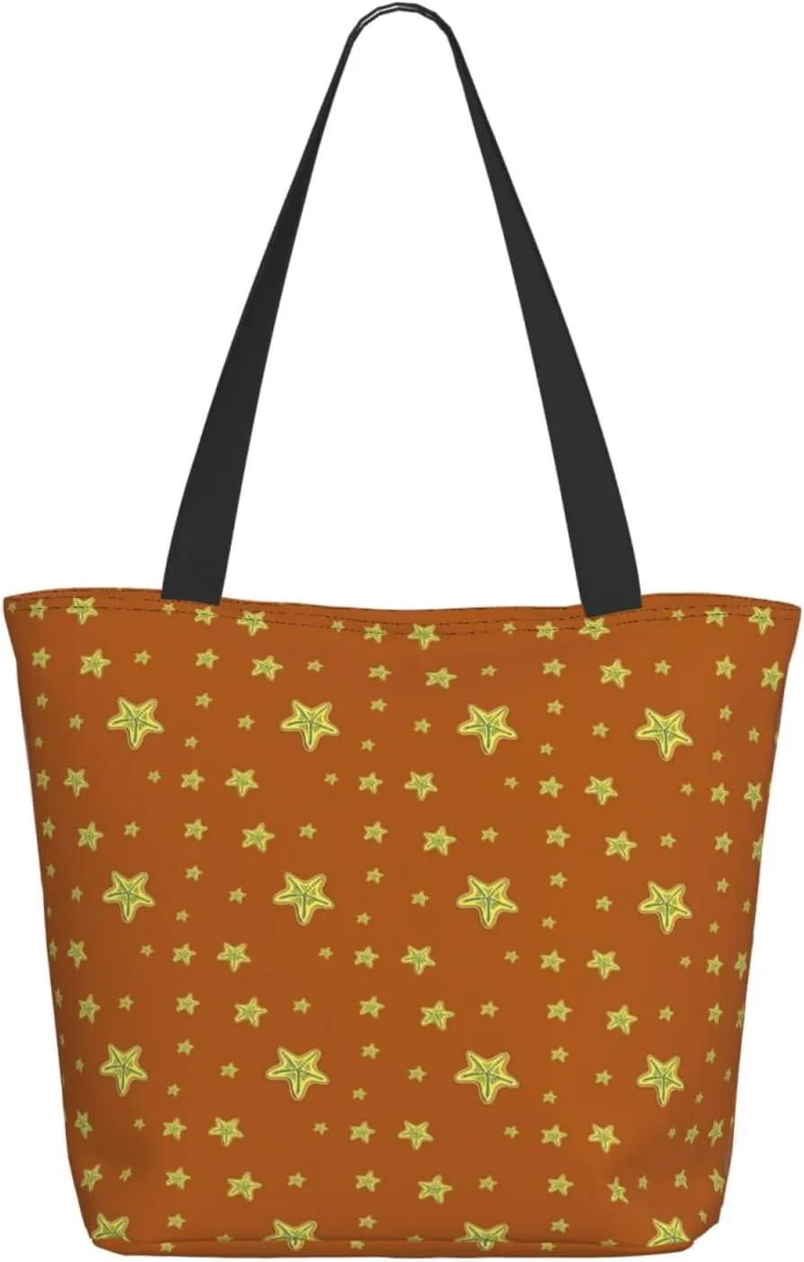 Applique Christmas Snowflake Orange Tote Bag Women Reusable Shopping Bags Shoulder Bag Portable Storage HandBags