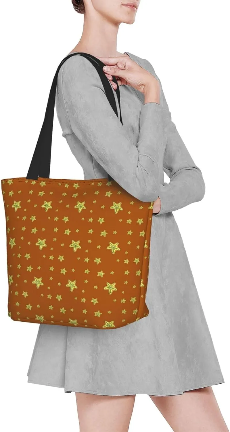 Applique Christmas Snowflake Orange Tote Bag Women Reusable Shopping Bags Shoulder Bag Portable Storage HandBags