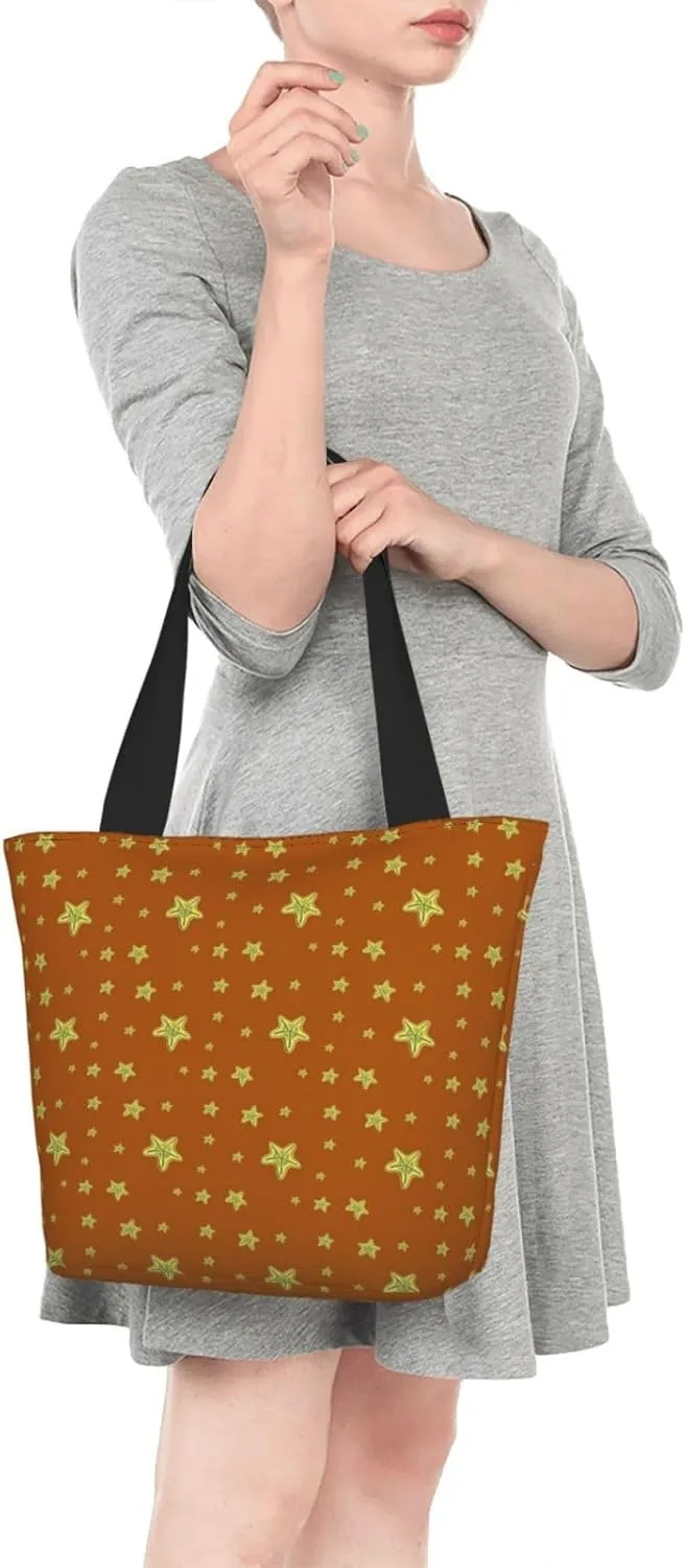 Applique Christmas Snowflake Orange Tote Bag Women Reusable Shopping Bags Shoulder Bag Portable Storage HandBags