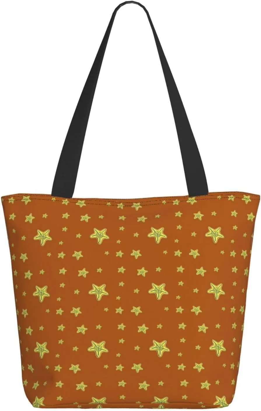 Applique Christmas Snowflake Orange Tote Bag Women Reusable Shopping Bags Shoulder Bag Portable Storage HandBags