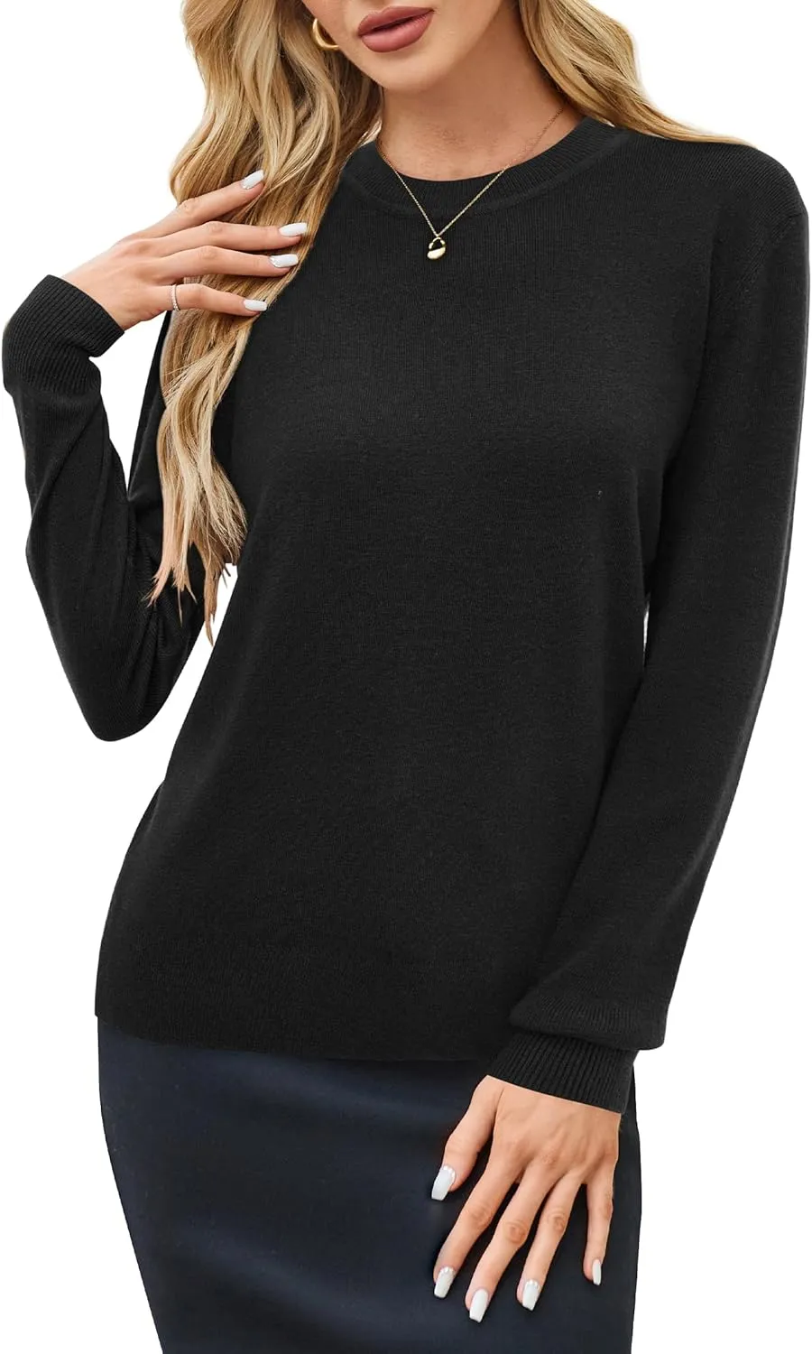Arach&Cloz Women Spring Fashion Wool Blend Sweater 2025 Long Sleeve Crew Neck Business Casual Pullover Tops Trendy Outfits