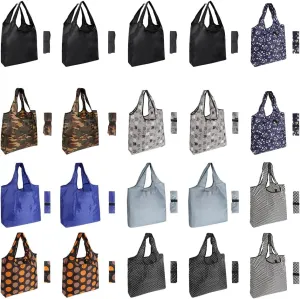 Aricsen 20 Pack 15x4.5x15 Inch Mixed Color Reusable Grocery Bags with Handles Bulk, Shopping Foldable Kitchen Bags Large Machine Washable for Pocket Nylon Tote, Polyester Cloth