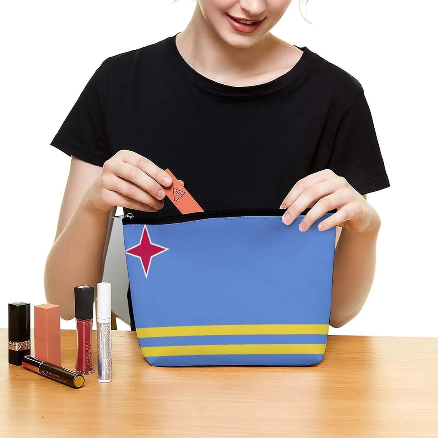 Aruba Flag Makeup Organizer for Women Travel Cosmetic Bag Lightweight Pouch for Purse