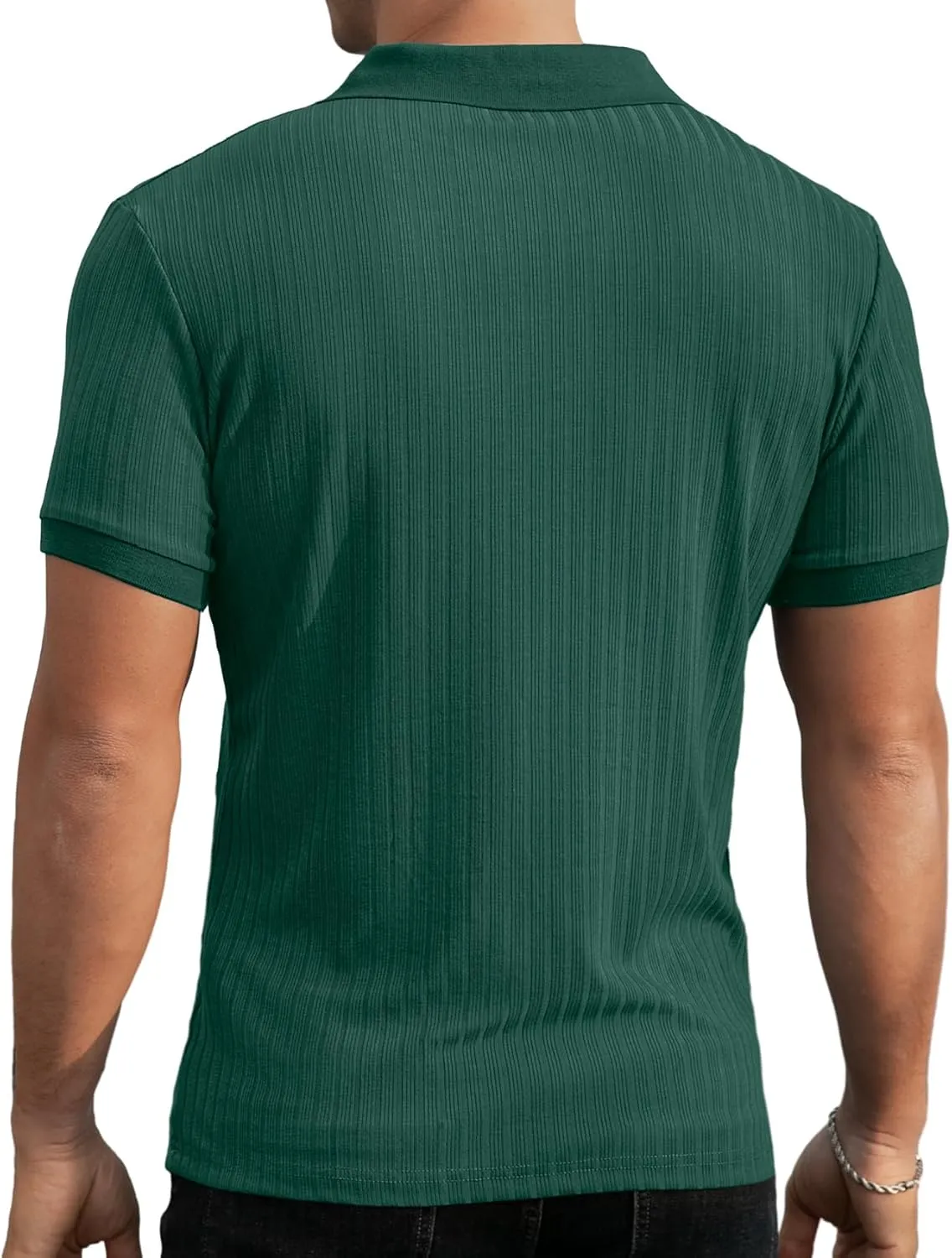 Askdeer Men's Muscle Polo Shirts V Neck Slim Fit Ribbed T Shirts Short/Long Sleeve Golf Collar Shirt Knit Casual Tee