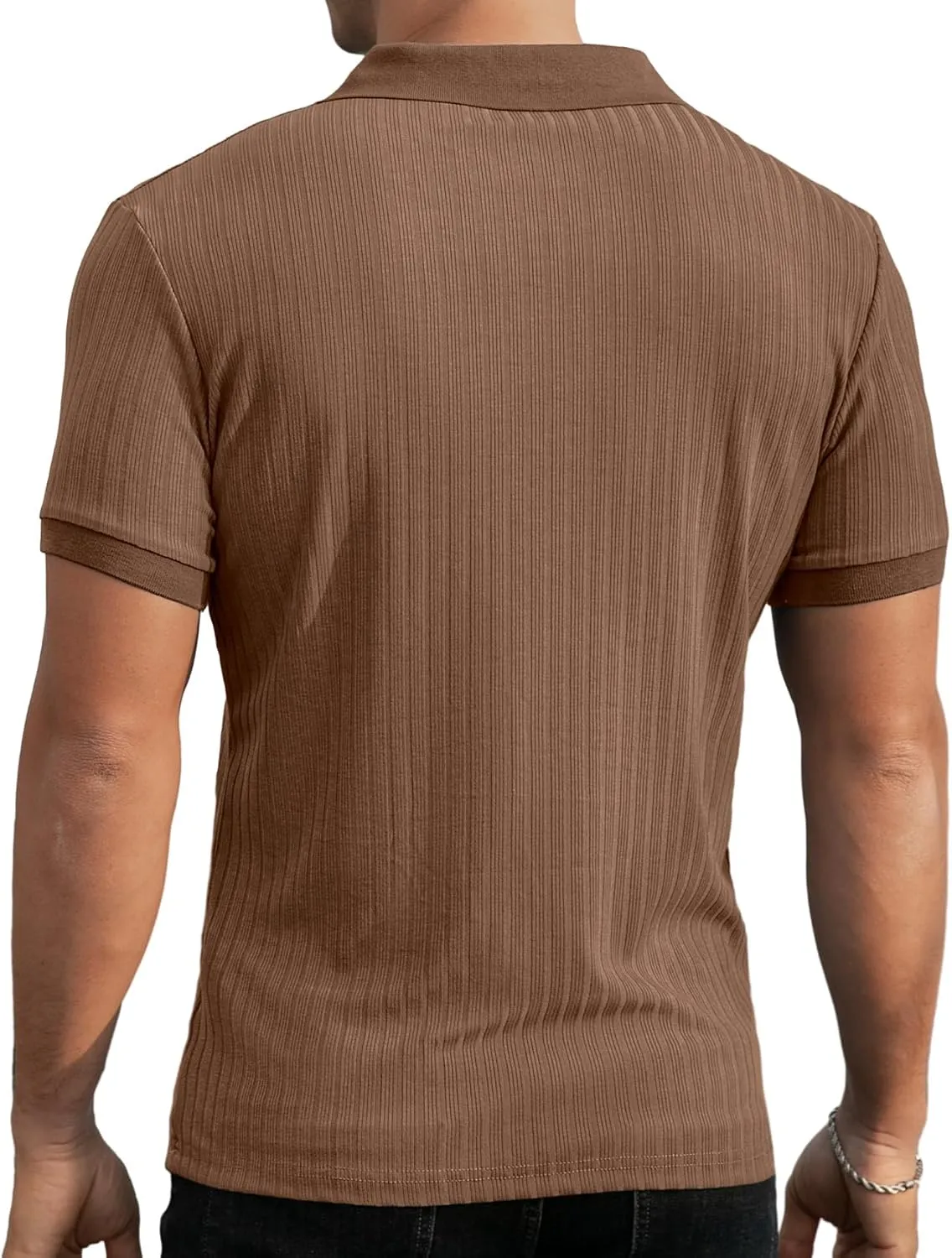 Askdeer Men's Muscle Polo Shirts V Neck Slim Fit Ribbed T Shirts Short/Long Sleeve Golf Collar Shirt Knit Casual Tee