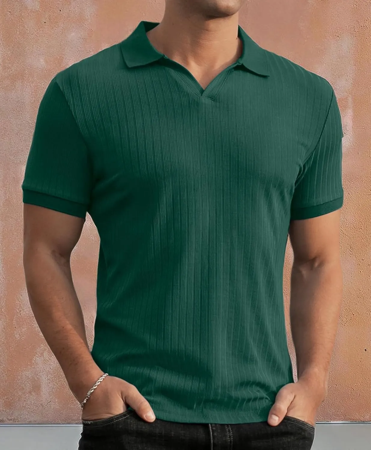 Askdeer Men's Muscle Polo Shirts V Neck Slim Fit Ribbed T Shirts Short/Long Sleeve Golf Collar Shirt Knit Casual Tee