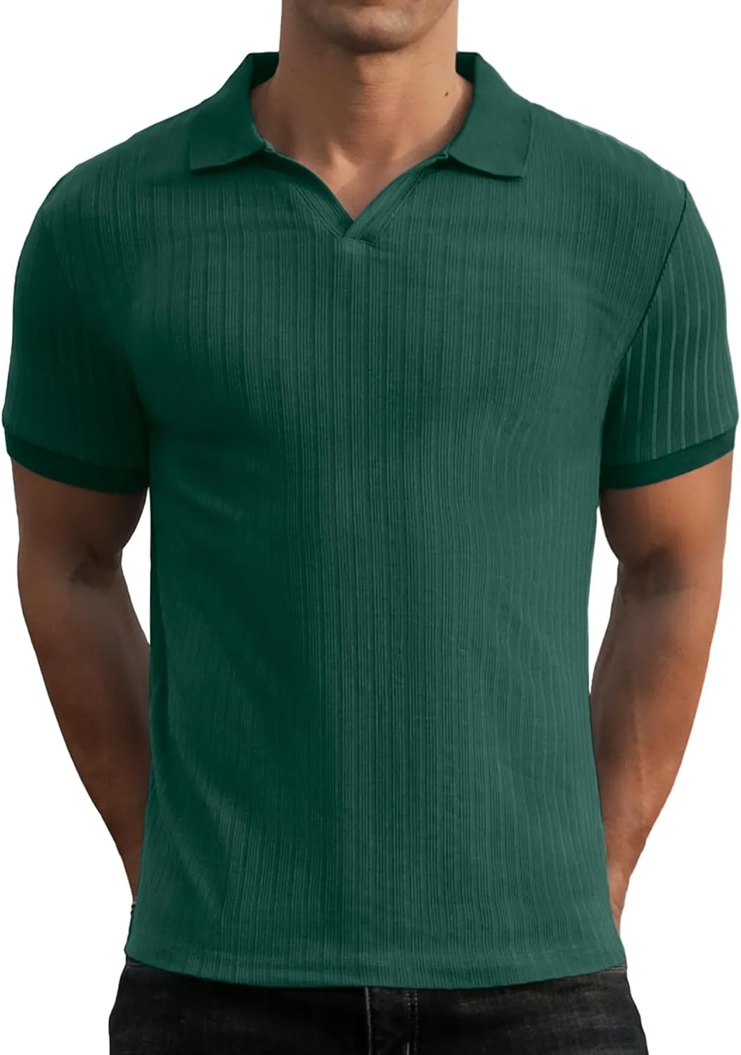 Askdeer Men's Muscle Polo Shirts V Neck Slim Fit Ribbed T Shirts Short/Long Sleeve Golf Collar Shirt Knit Casual Tee