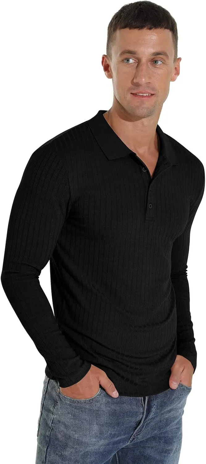 Askdeer Men's Polo Shirts Long/Short Sleeve Slim Fit Casual Shirts Classic Stretch Polo T Shirt Golf Shirts