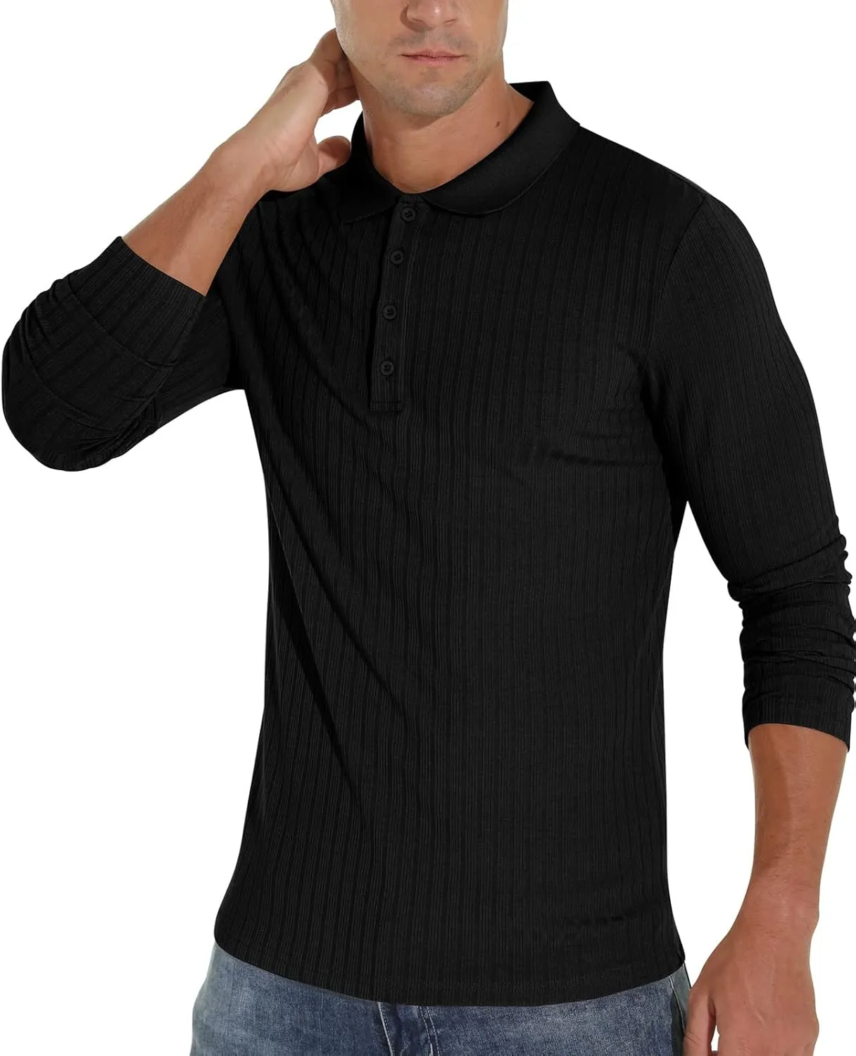 Askdeer Men's Polo Shirts Long/Short Sleeve Slim Fit Casual Shirts Classic Stretch Polo T Shirt Golf Shirts