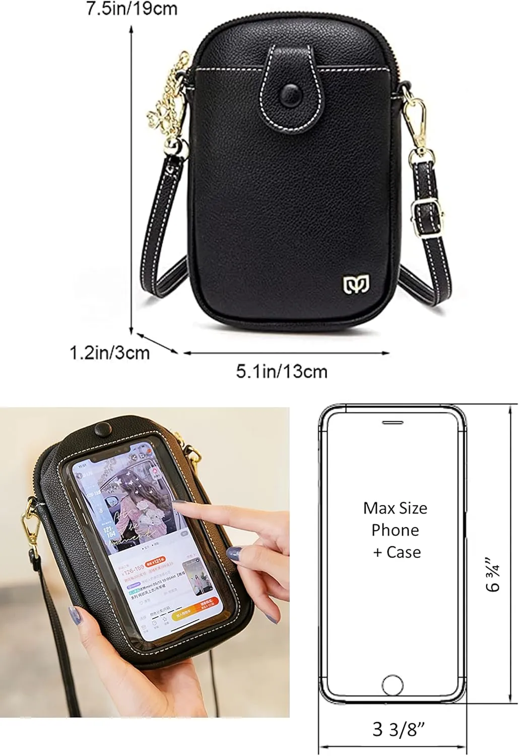 Aslana Touch Screen Phone Bag Vertical Small Crossbody Bag Handbag for Women