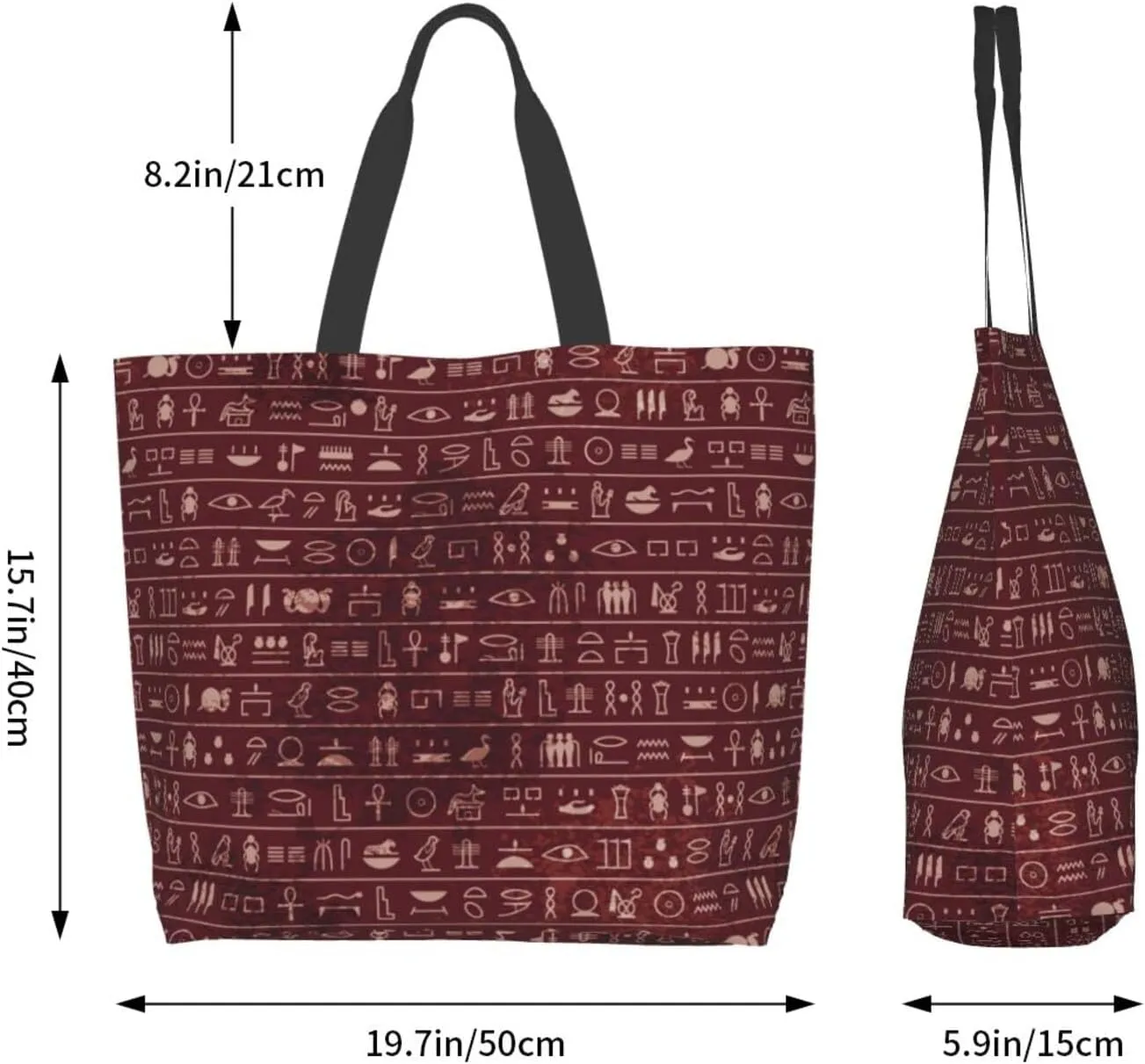 ASYG Egyptian Tote Shoulder Bag Hieroglyphs Bags Storage Handle Shopping Bag Portable Egypt Bag