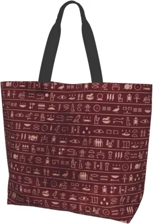 ASYG Egyptian Tote Shoulder Bag Hieroglyphs Bags Storage Handle Shopping Bag Portable Egypt Bag