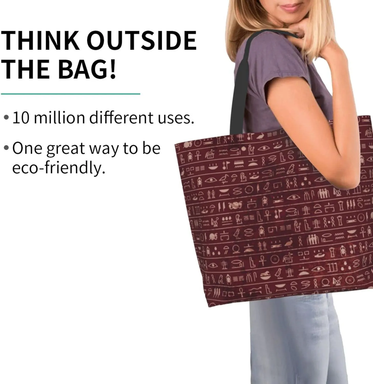 ASYG Egyptian Tote Shoulder Bag Hieroglyphs Bags Storage Handle Shopping Bag Portable Egypt Bag