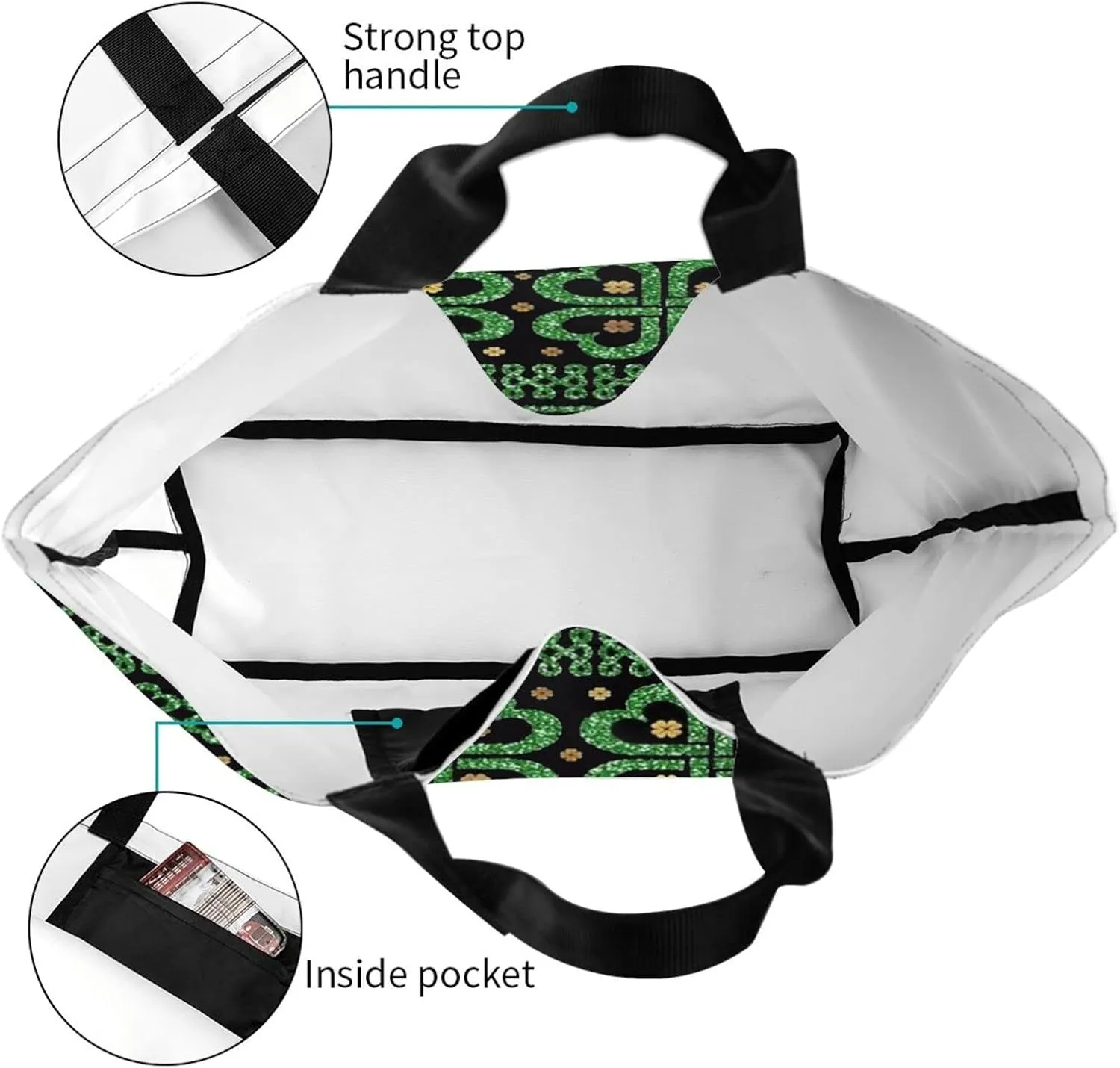 ASYG St Patrick Tote Shoulder Bag Green Clover Grocery Bags Storage Handle Shopping Bag Portable Bag