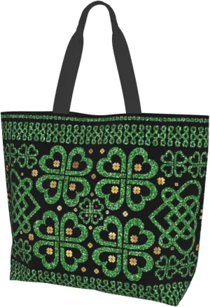ASYG St Patrick Tote Shoulder Bag Green Clover Grocery Bags Storage Handle Shopping Bag Portable Bag