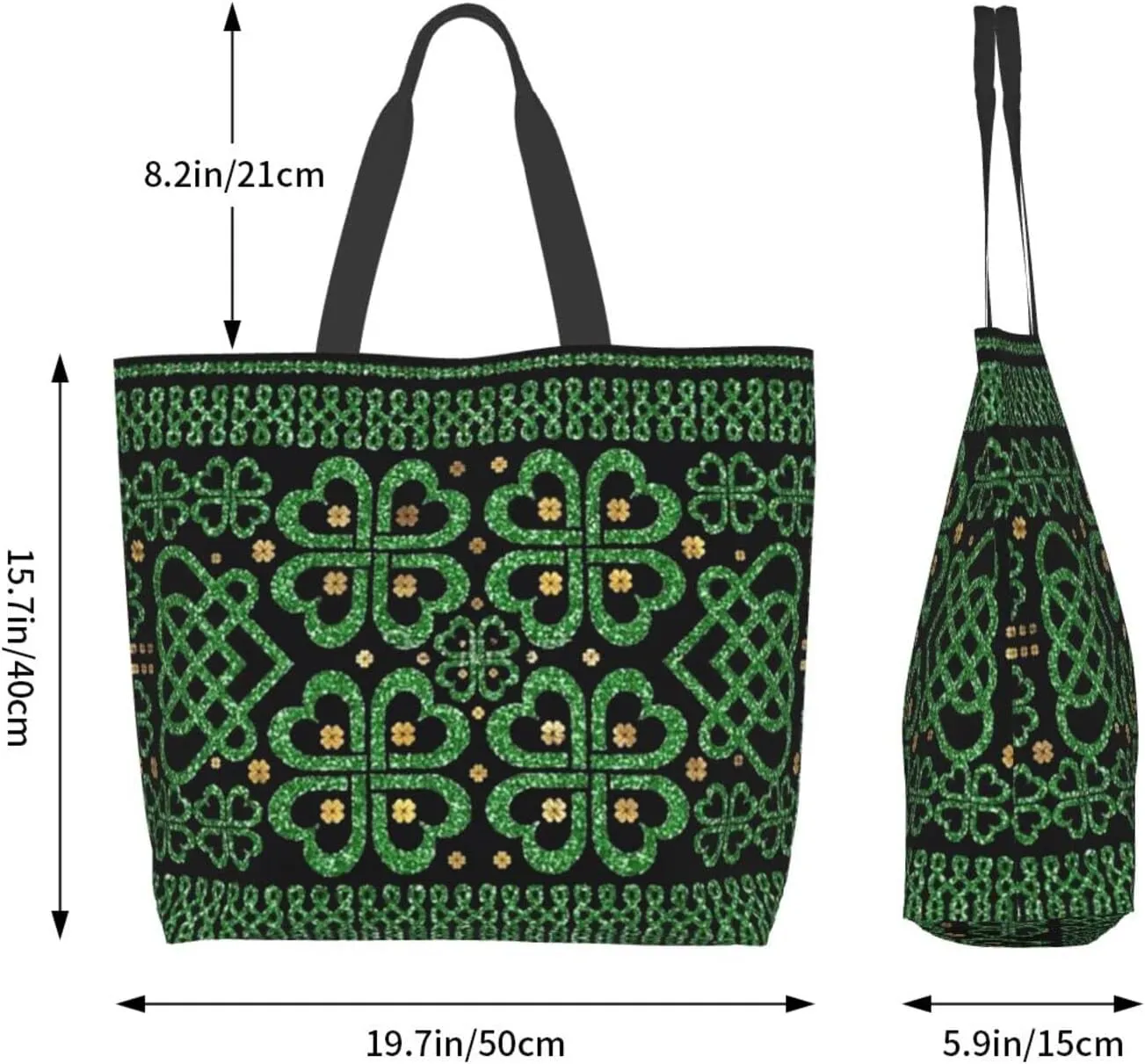 ASYG St Patrick Tote Shoulder Bag Green Clover Grocery Bags Storage Handle Shopping Bag Portable Bag