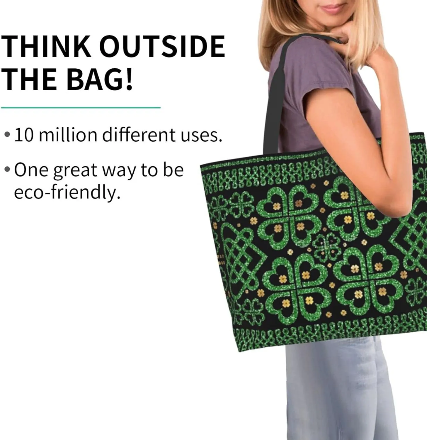 ASYG St Patrick Tote Shoulder Bag Green Clover Grocery Bags Storage Handle Shopping Bag Portable Bag