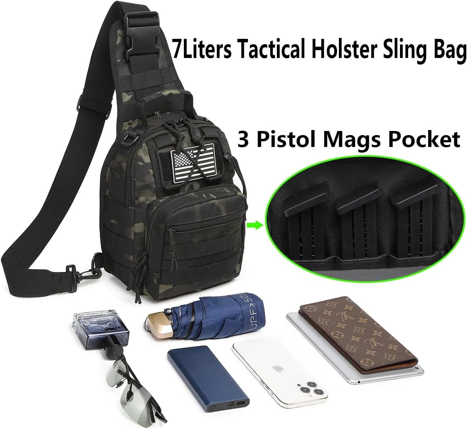 ATBP Small Tactical Sling Bag for Men with Holster Military EDC Shoulder Bag CCW Crossbody Bag 7 Liters