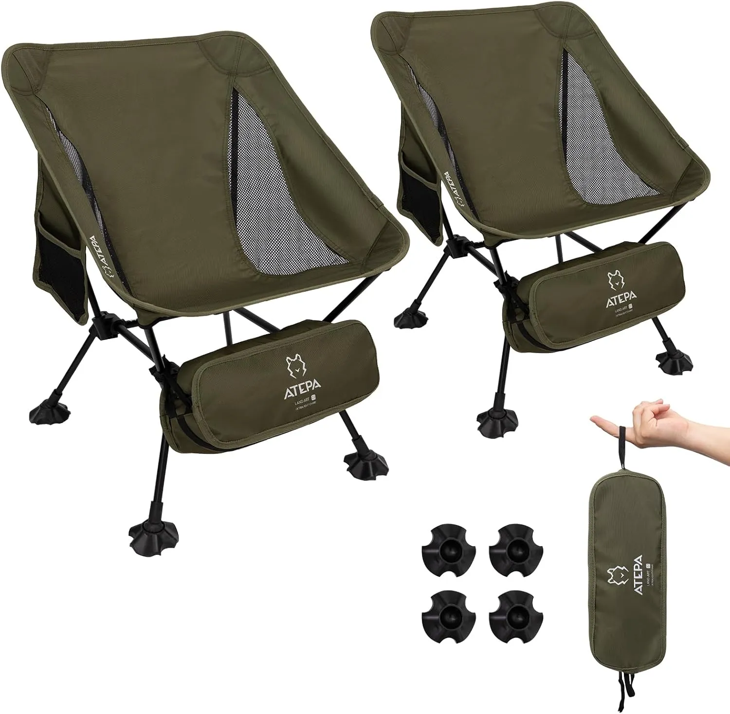 ATEPA Backpacking Chair, Ultralight Folding Portable Small Camping Chairs for Adults Compact Foldable Beach Seat with Anti-Sinking Feet & Aluminum Frame for Outdoor Hiking Travel Fishing