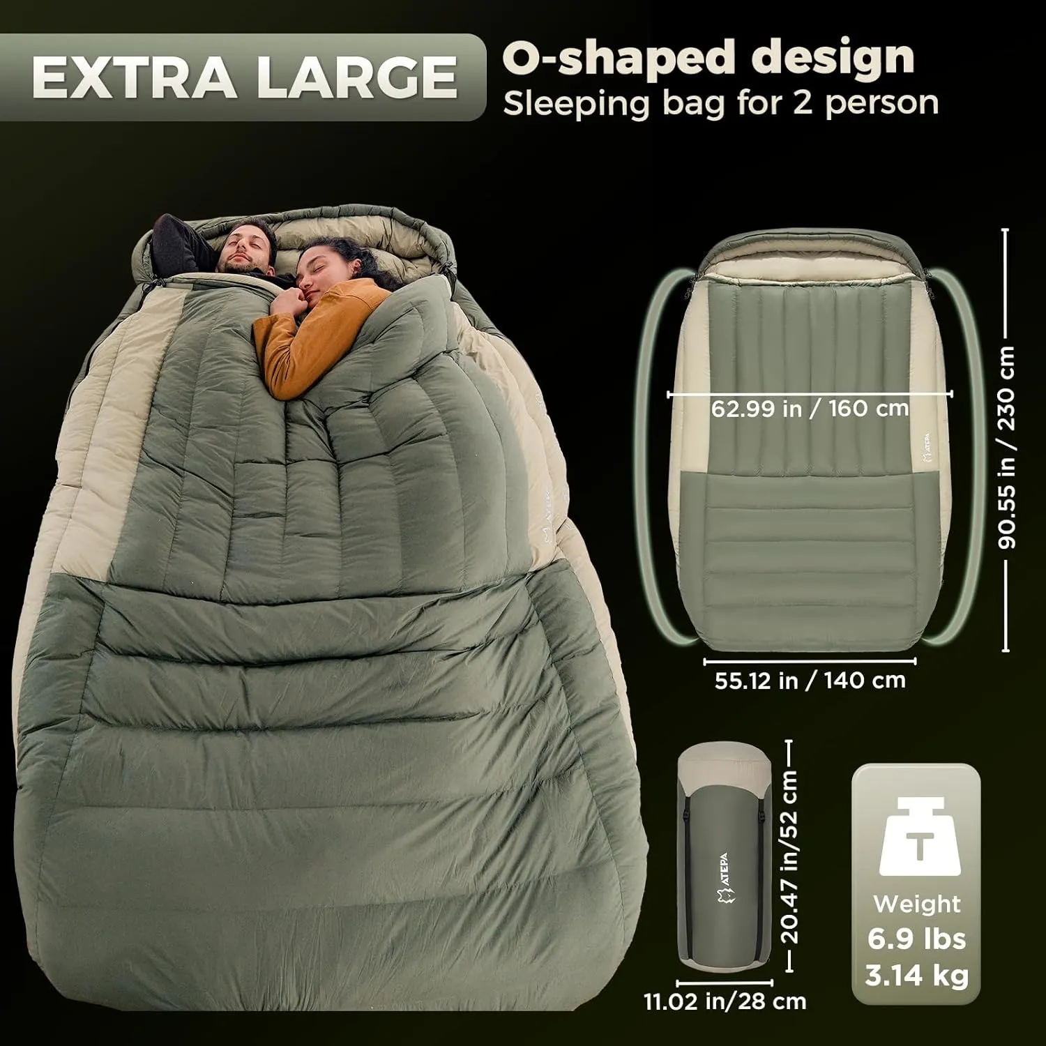 ATEPA Down Sleeping Bag for Adults, 700FP 0 Degree Mummy Cold Weather Lightweight Wide Sleeping Bag with Compression Sack for Camping, Outdoor