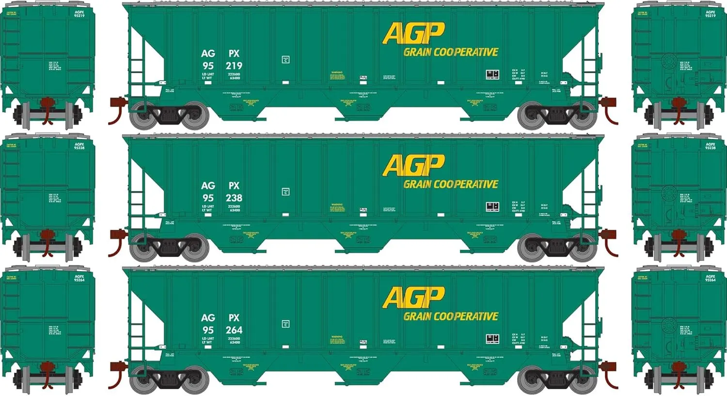 Athearn HO PS4740 Covered Hopper AGPX #95219/95238/95264 ATH22272 HO Rolling Stock