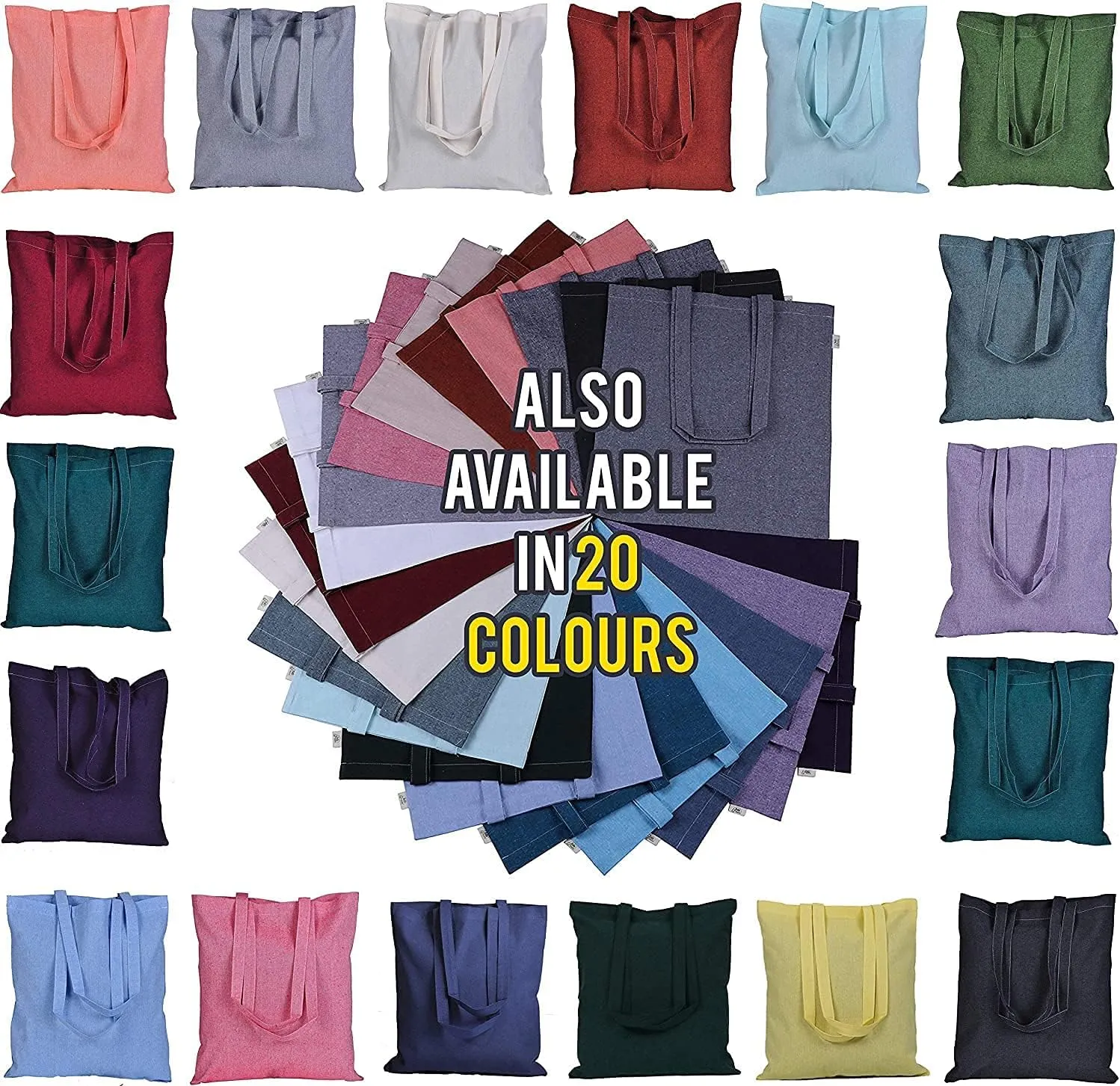 ATMOS GREEN 12 pack 15 X 16 inch with 27" handle WHITE Color 5.5 Oz Recycled cotton reusable grocery bags eco friendly super strong great choice for promotion branding Made in India