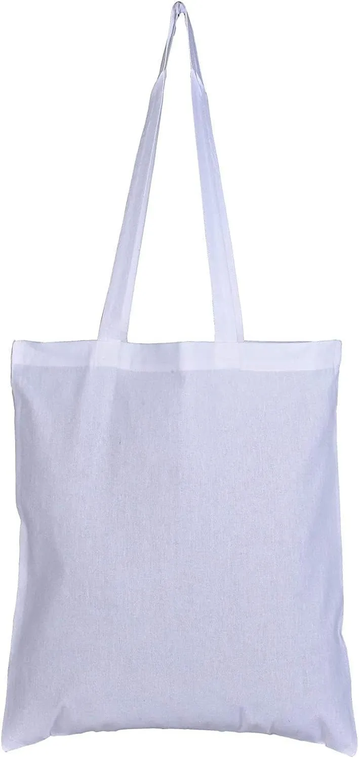 ATMOS GREEN 12 pack 15 X 16 inch with 27" handle WHITE Color 5.5 Oz Recycled cotton reusable grocery bags eco friendly super strong great choice for promotion branding Made in India