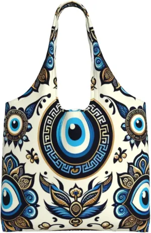 Augenstern Heavy-Duty Turkish-Evil-Eye-Symbol Canvas Tote Bag, Large Capacity Multi-Purpose Single Shoulder Canvas Bag For Shopping And Travel