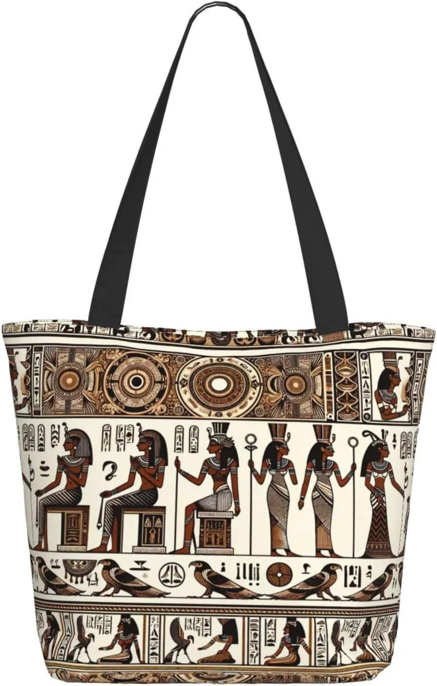 Augenstern Women Shoulder Bag Egyptian-Horus-Ra-Falcon Foldable Tote Bag With Zipper Closure Casual Shopping Purse Daily Bag