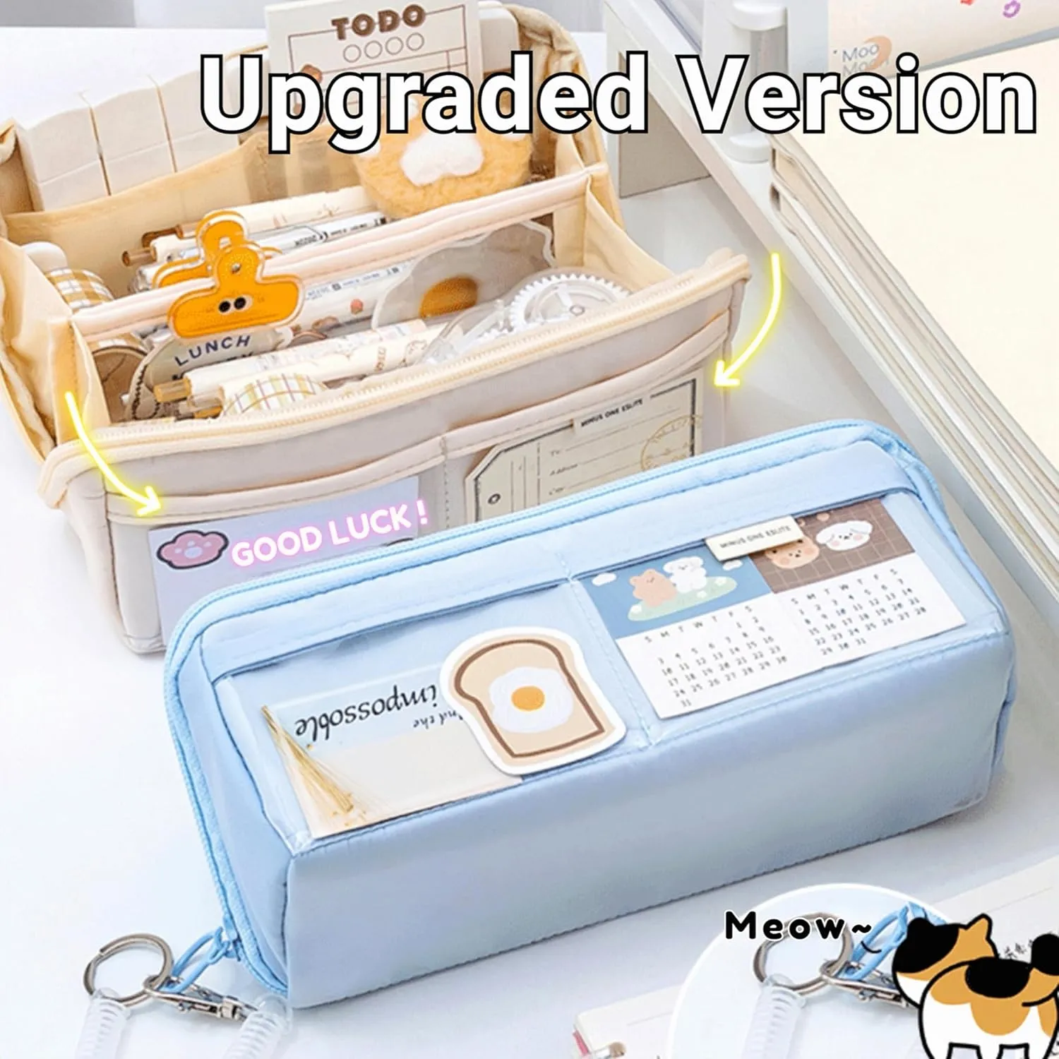 AuraGlor Big Capacity Pencil Case 8 Compartments Large Pencil Pouch Pen Bag Pencil Box Holder Organizer Simple Storage Aesthetic Stationery Cosmetic for Adults Men Women Office Essentials (Blue)
