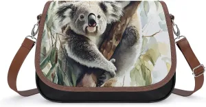 Australian Koala Watercolor Crossbody Bags for Women Shoulder Bag Flap Handbags Leather Cross Body Purse