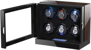 Automatic Watch Winder for 6 Watches Self-Winding Mechanical Watch Winder Dust-Proof Box with Blue LED Light LCD Display Quiet Motor Watch Winder Display Watch Box Case Watch Storage