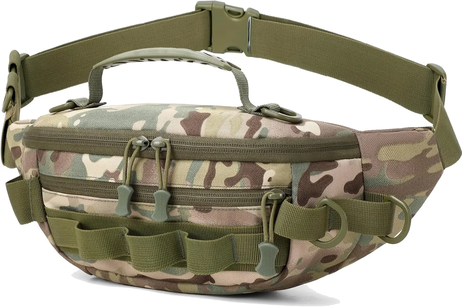 Aventik Fishing Fanny Pack - Portable Waist Bag, Multi-Functional, Lightweight, Waterproof (Green Camo)