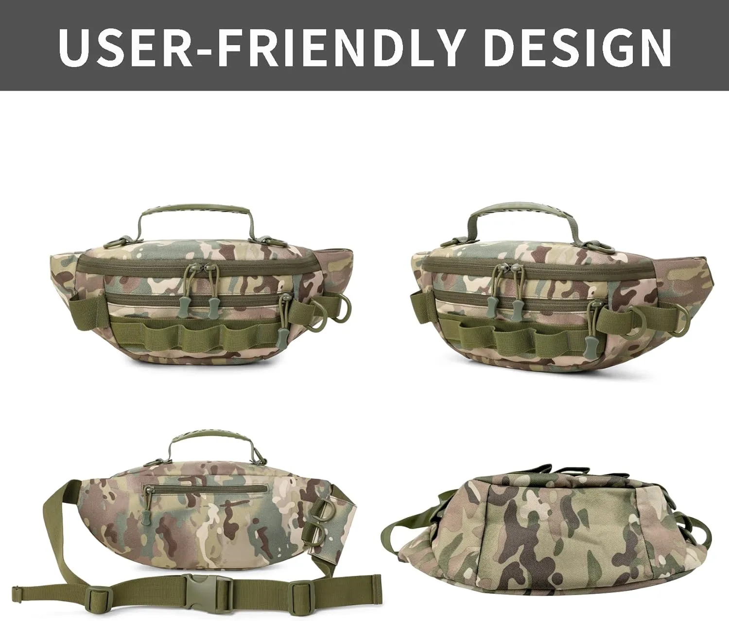 Aventik Fishing Fanny Pack - Portable Waist Bag, Multi-Functional, Lightweight, Waterproof (Green Camo)