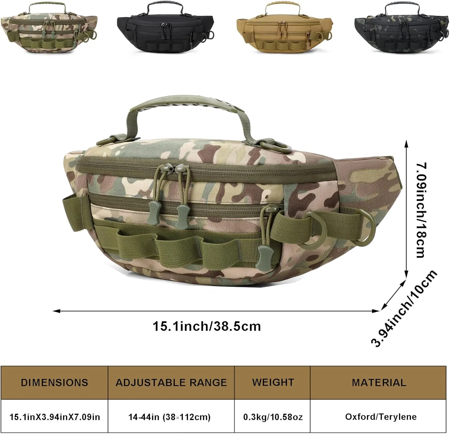 Aventik Fishing Fanny Pack - Portable Waist Bag, Multi-Functional, Lightweight, Waterproof (Green Camo)