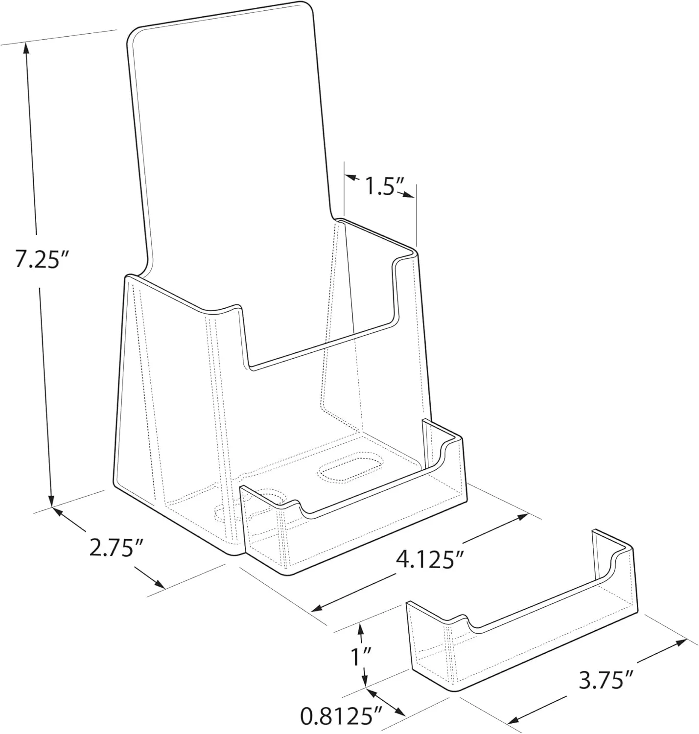 Azar Displays, 252922-100PK, Counter Trifold Brochure Holder with Horizontal Business Card Holder, Brochure Display Stand with Gift Card Pocket Flyer Holder Clear Card Display for Literature, 100-Pack