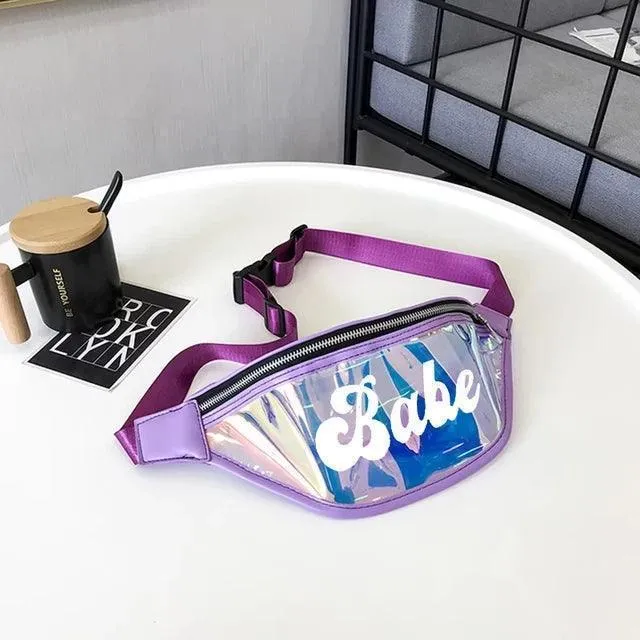 babe   bride iridescent fanny packs