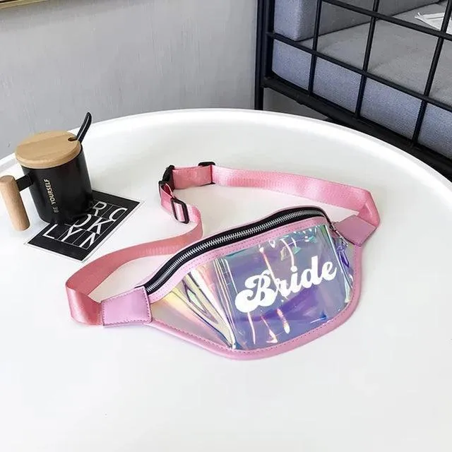 babe   bride iridescent fanny packs